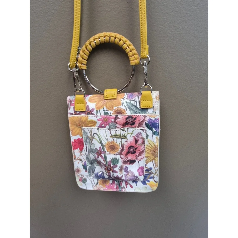 Carlos Santana Floral Crossbody‎ Mini Satchel Yellow Handle Purse Boho Festival